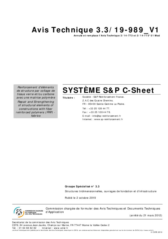 Avis technique S&P C-Sheet 3.3-19-989_V1